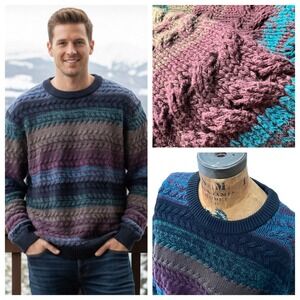 New EXPRESS Mens XL Chunky Cable Knit Nordic Sweater Grandpa Core Striped NWT